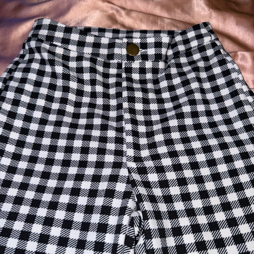 Chic Black and White Checkered Women's Trousers